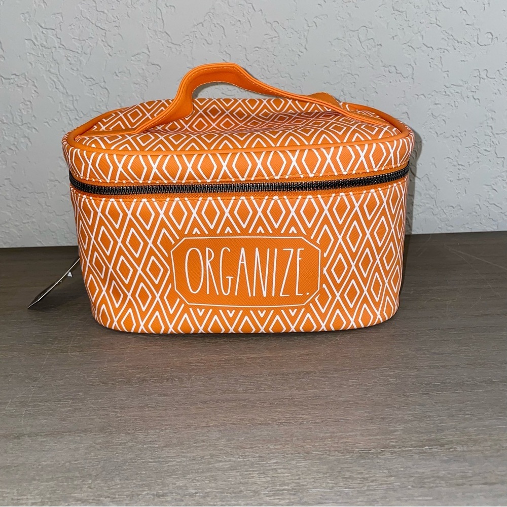 Rae Dunn ORGANIZE Cosmetic Bag, Orange and White